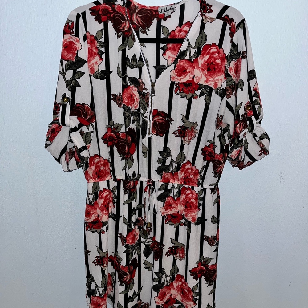 J for Justify Red and Black Wrap Sundress with 3/4 Cuffed Sleeves